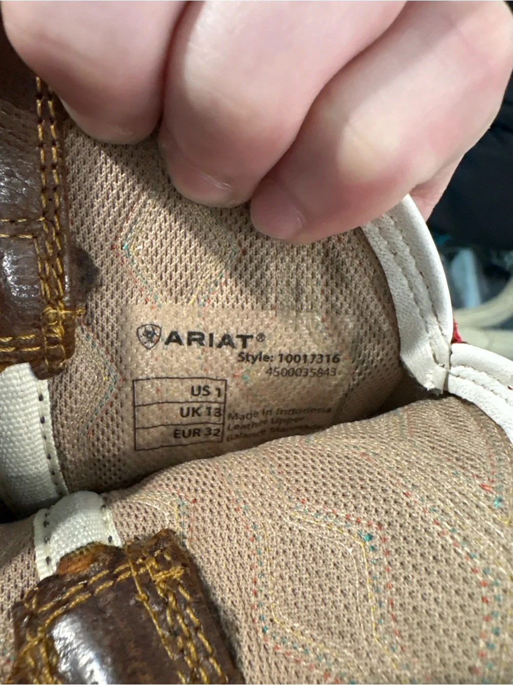 Ariat Tan and Brown Work/Western Shoe Interior Size Kids 1
